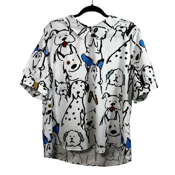 Art Teacher Whimsical Dog Puppy Blouse Peter Pan Playful Modern Retro Style 2XL - Picture 3 of 10